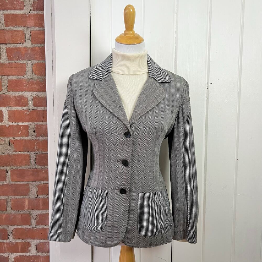 Vintage 90s Michael Glasser Blazer USA Tailored Herringbone Gingham‎ Jacket 8
